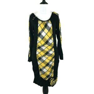Vintage 1990's COOGI Women's L Large Bodycon Dress Plaid Ruched Sides